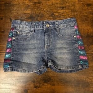 Piper Denim Shorts Blue Pink Sequin Detail Jeans (Girls 10)